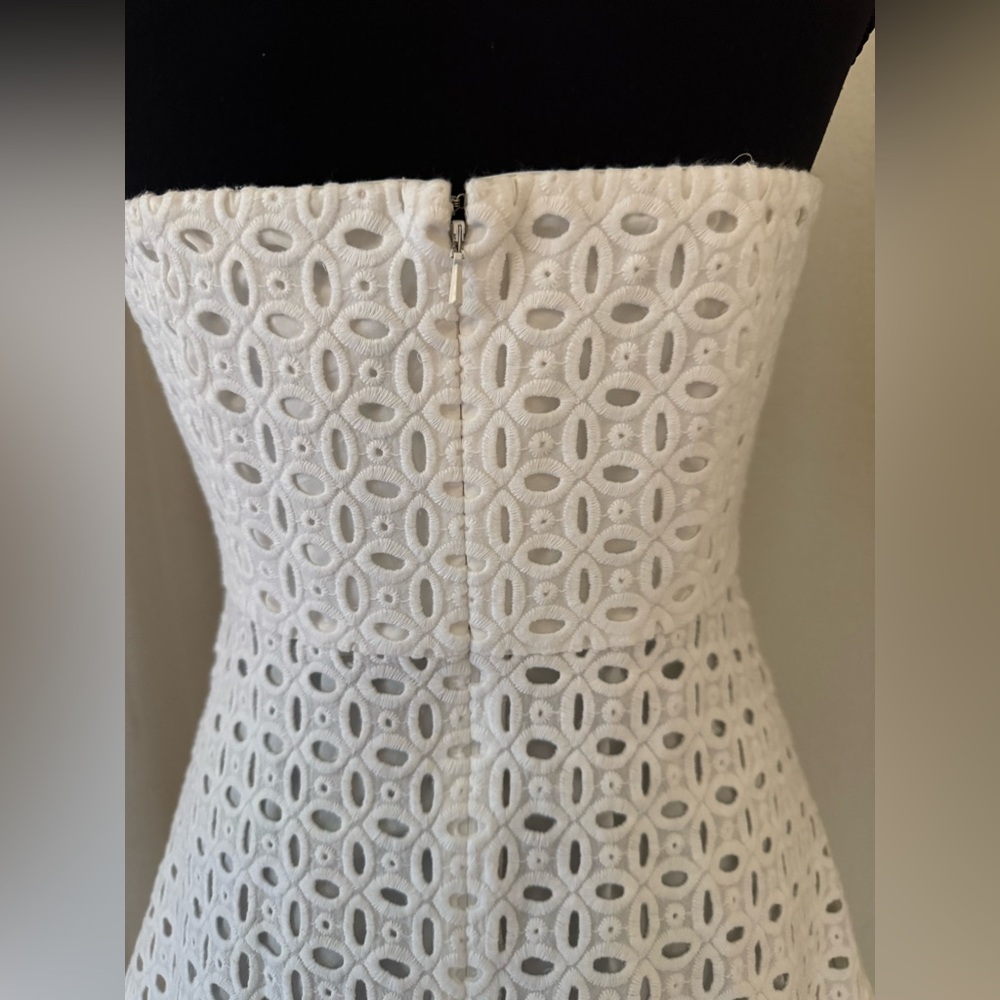 J.Crew White Eyelet Strapless Peplum Top Size 8 Cotton Lined Classic Blouse - Picture 7 of 9